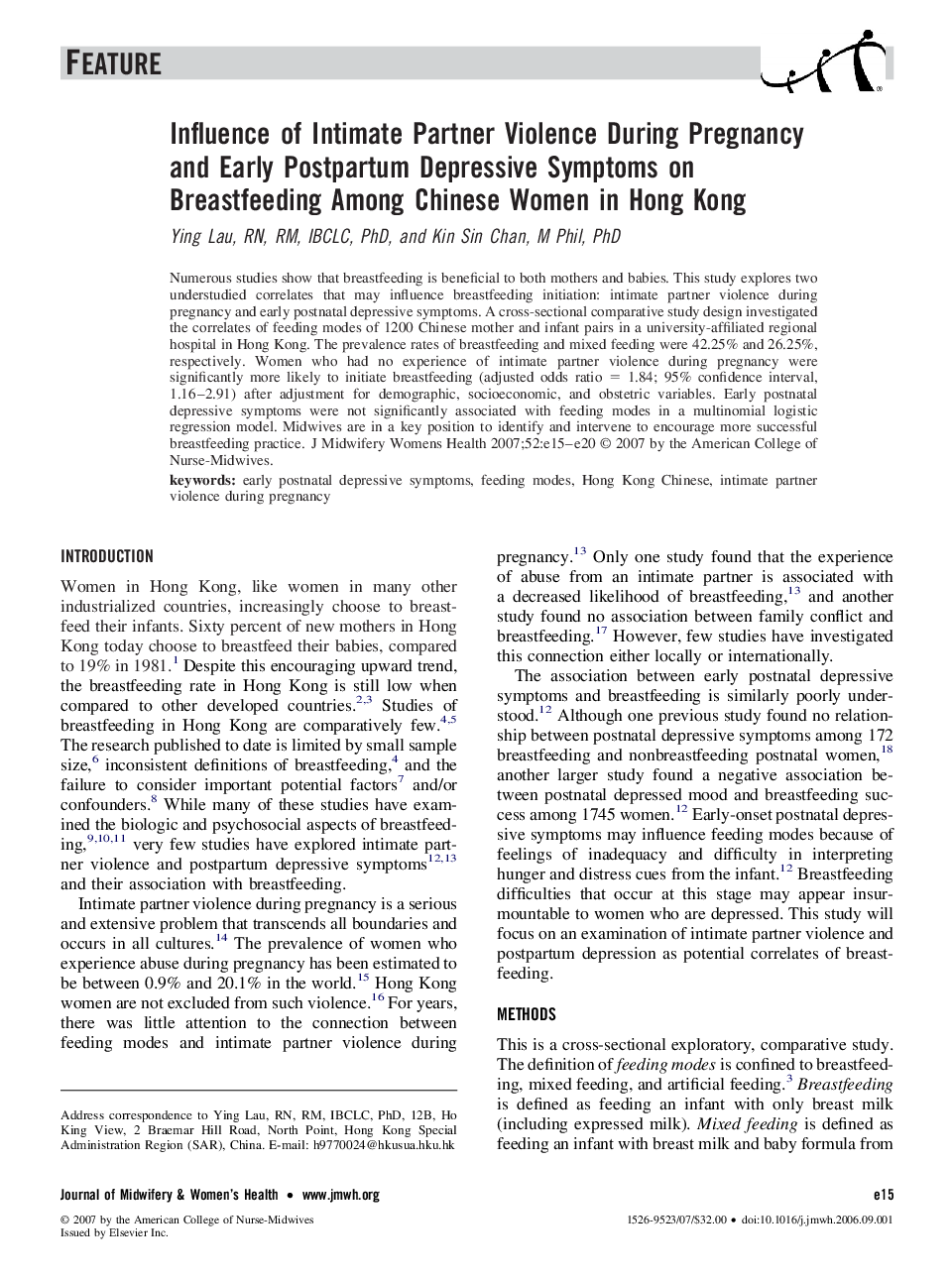 Influence of Intimate Partner Violence During Pregnancy and Early Postpartum Depressive Symptoms on Breastfeeding Among Chinese Women in Hong Kong