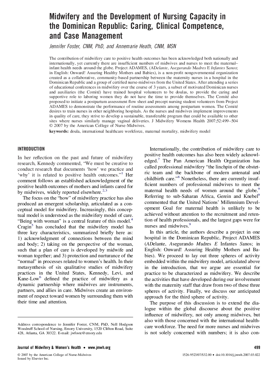 عکس صفحه اول مقاله: Midwifery and the Development of Nursing Capacity in the Dominican Republic: Caring, Clinical Competence, and Case Management Midwifery and the Development of Nursing Capacity in the Dominican Republic: Caring, Clinical Competence, and Case Management