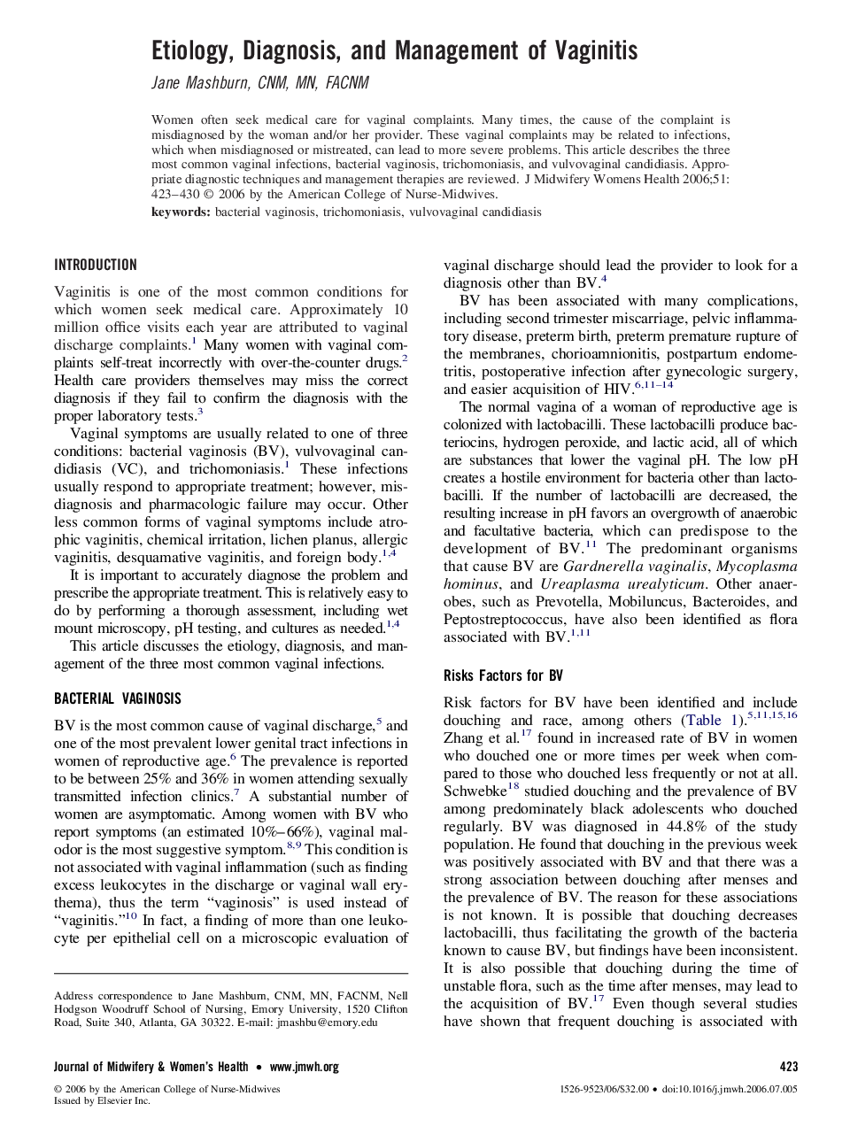 Etiology, Diagnosis, and Management of Vaginitis