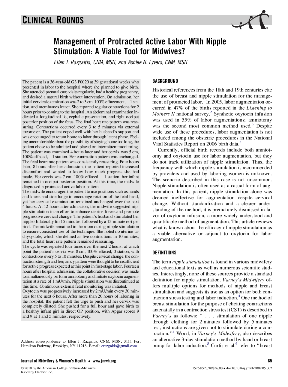 عکس صفحه اول مقاله: Management of Protracted Active Labor With Nipple Stimulation: A Viable Tool for Midwives? Management of Protracted Active Labor With Nipple Stimulation: A Viable Tool for Midwives?