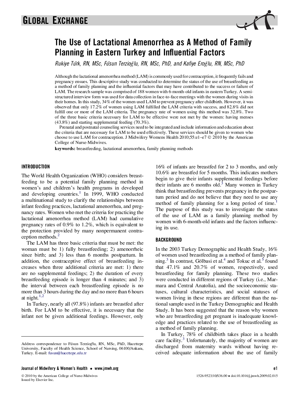 استفاده از آمنوره لاکتاسیال به عنوان روش برنامه‌ریزی خانواده در ترکیه شرقی و عوامل موثر بر آن