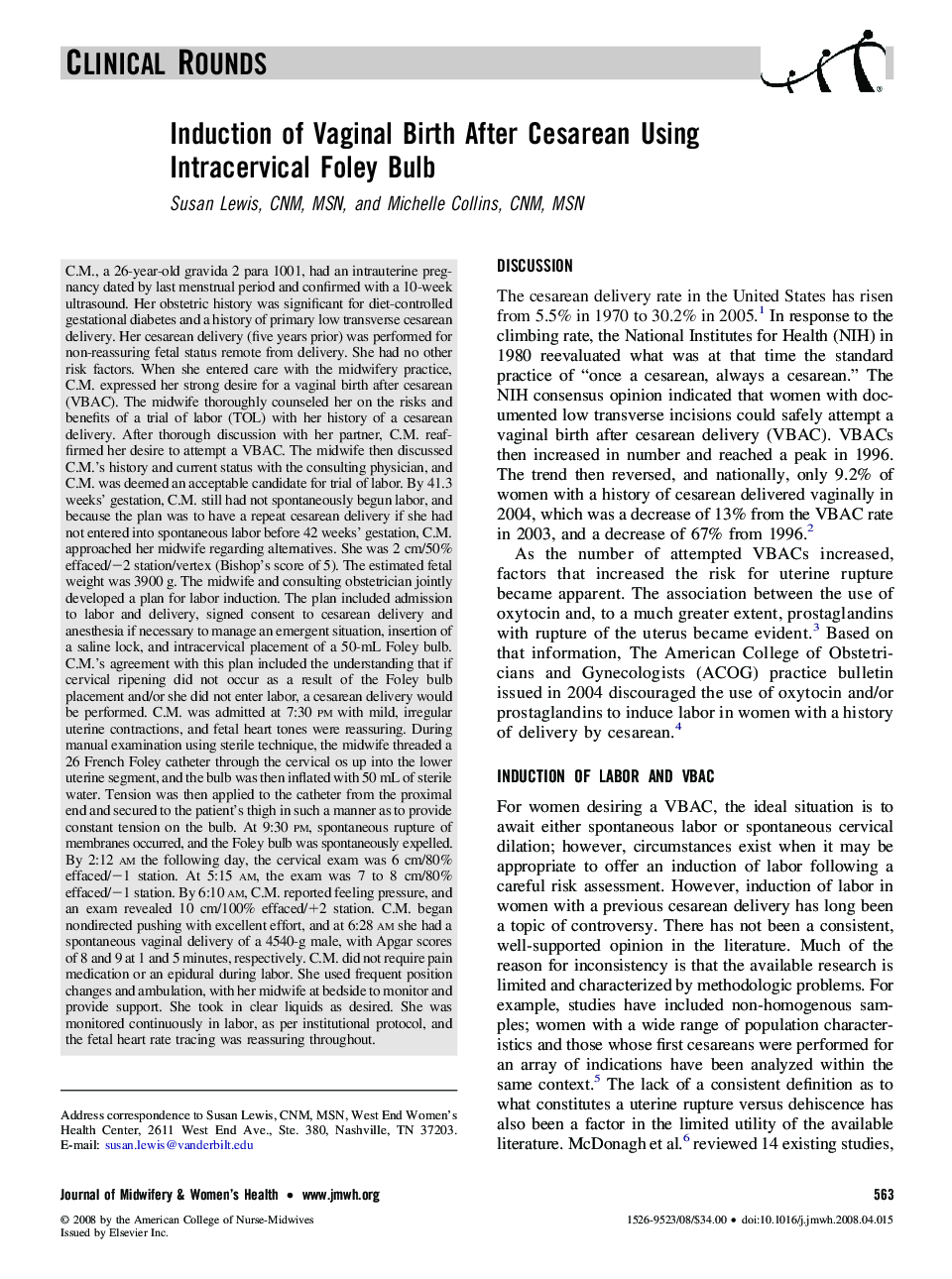 عکس صفحه اول مقاله: Induction of Vaginal Birth After Cesarean Using Intracervical Foley Bulb Induction of Vaginal Birth After Cesarean Using Intracervical Foley Bulb