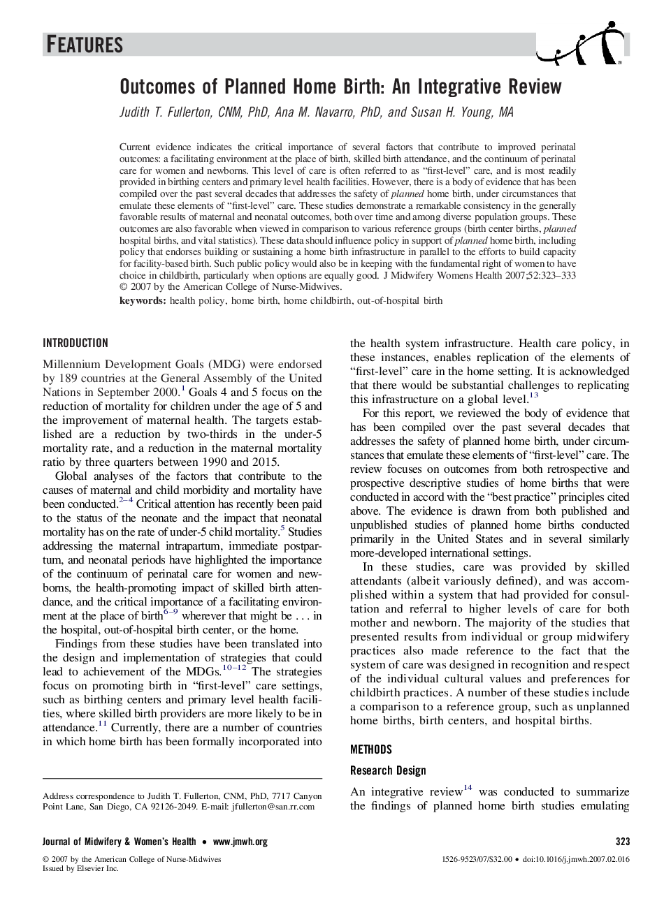 Outcomes of Planned Home Birth: An Integrative Review