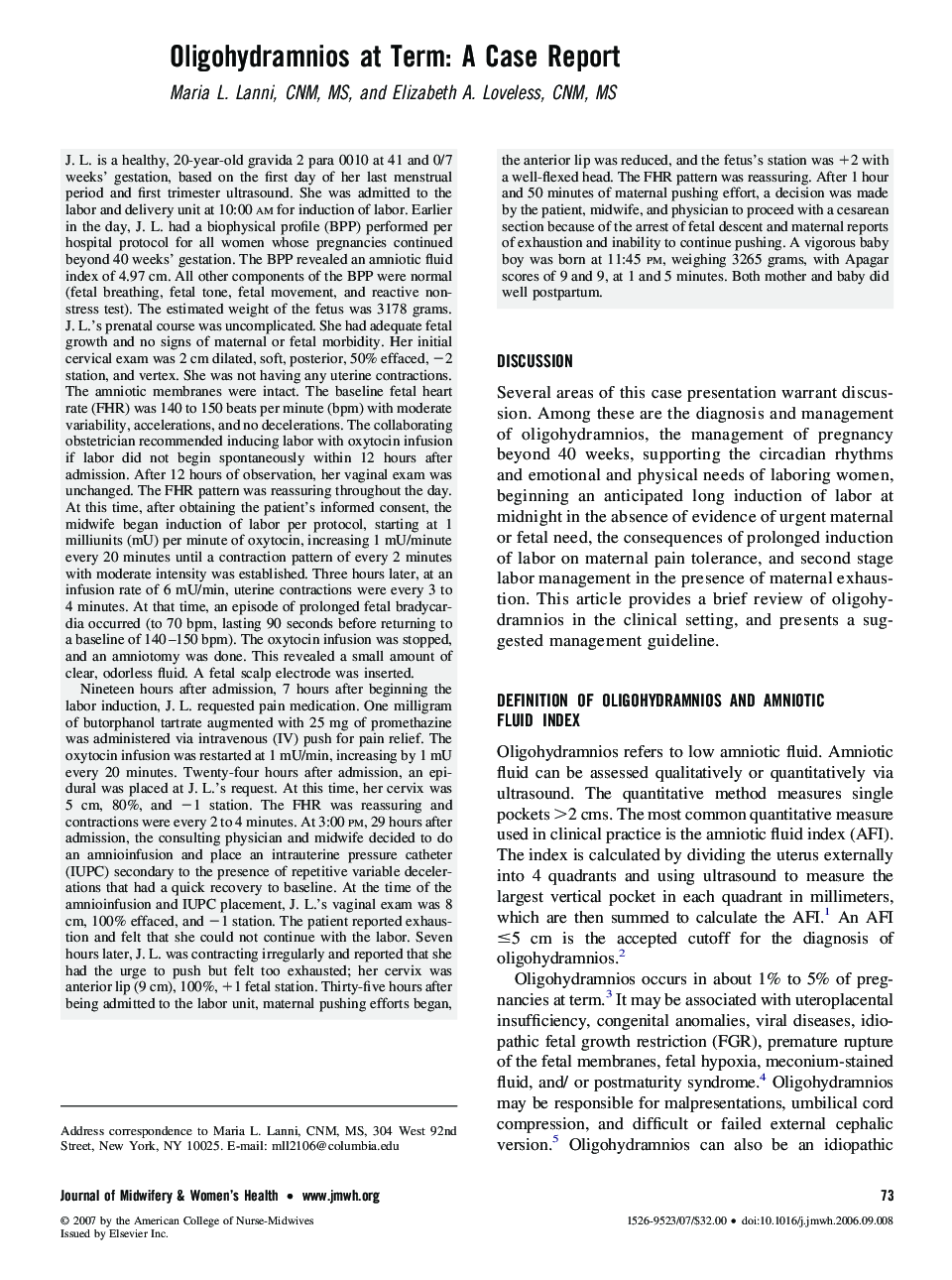 عکس صفحه اول مقاله: Oligohydramnios at Term: A Case Report Oligohydramnios at Term: A Case Report