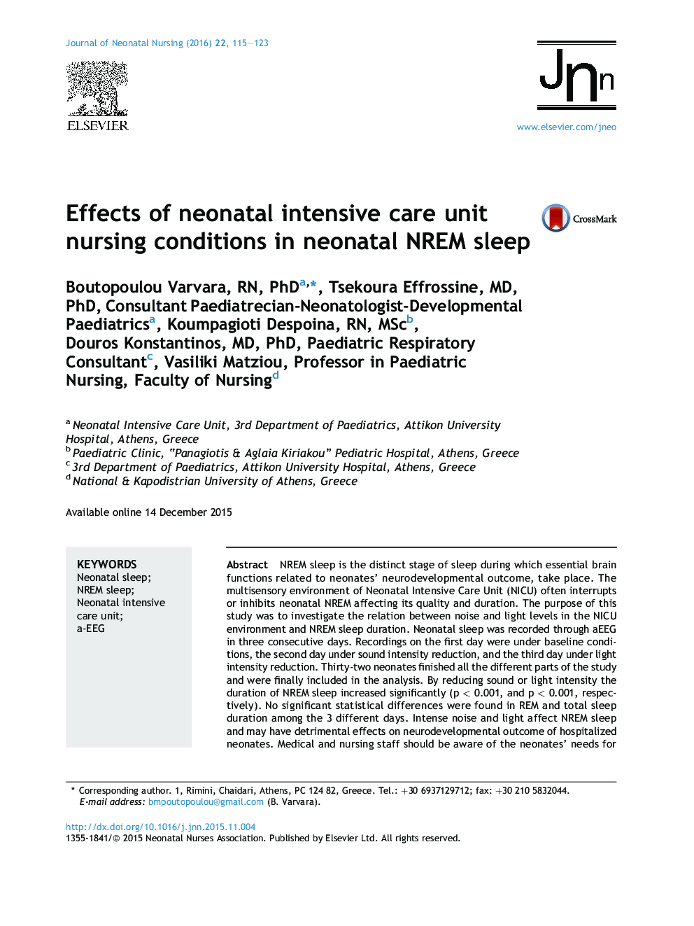 Effects of neonatal intensive care unit nursing conditions in neonatal NREM sleep