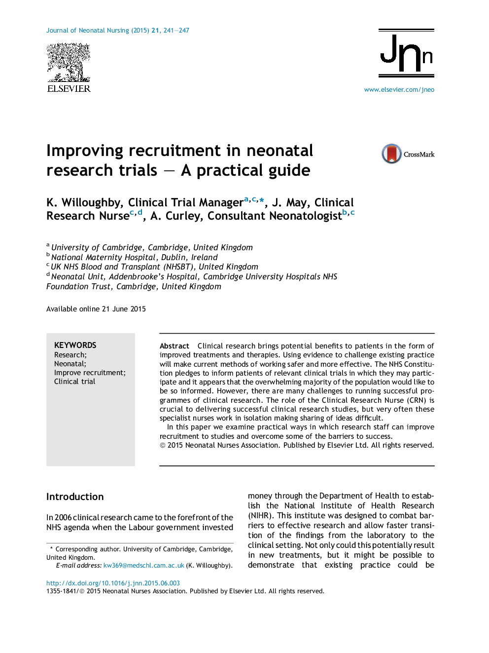 Improving recruitment in neonatal research trials – A practical guide