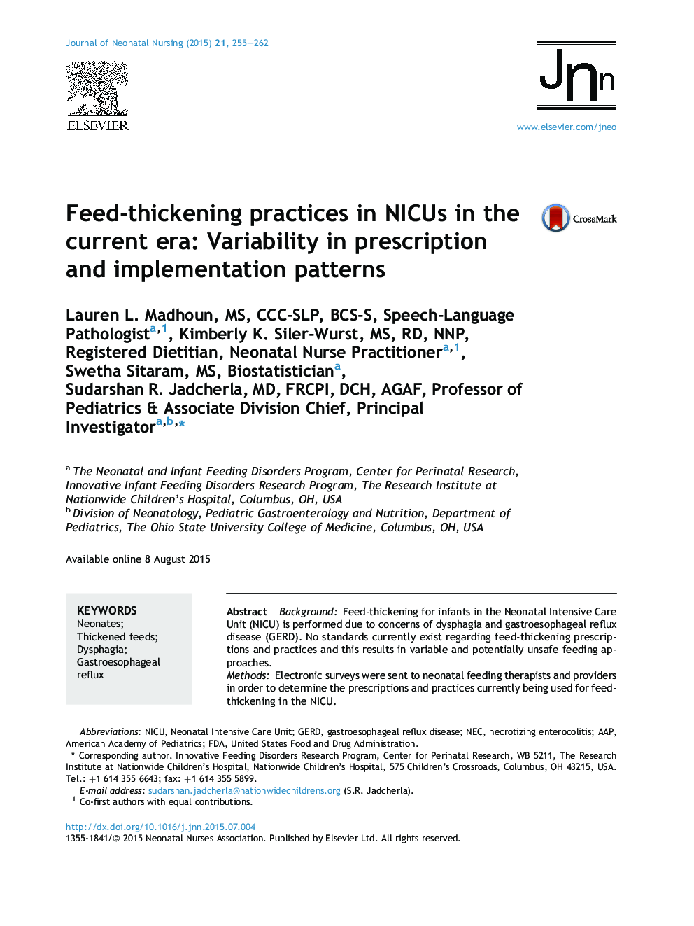 Feed-thickening practices in NICUs in the current era: Variability in prescription and implementation patterns