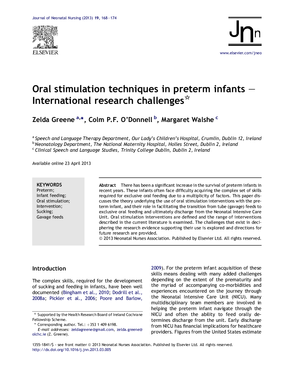 Oral stimulation techniques in preterm infants – International research challenges 