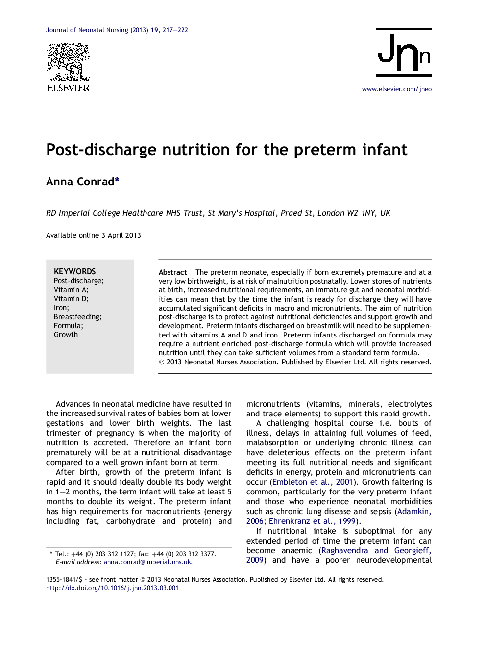 Post-discharge nutrition for the preterm infant