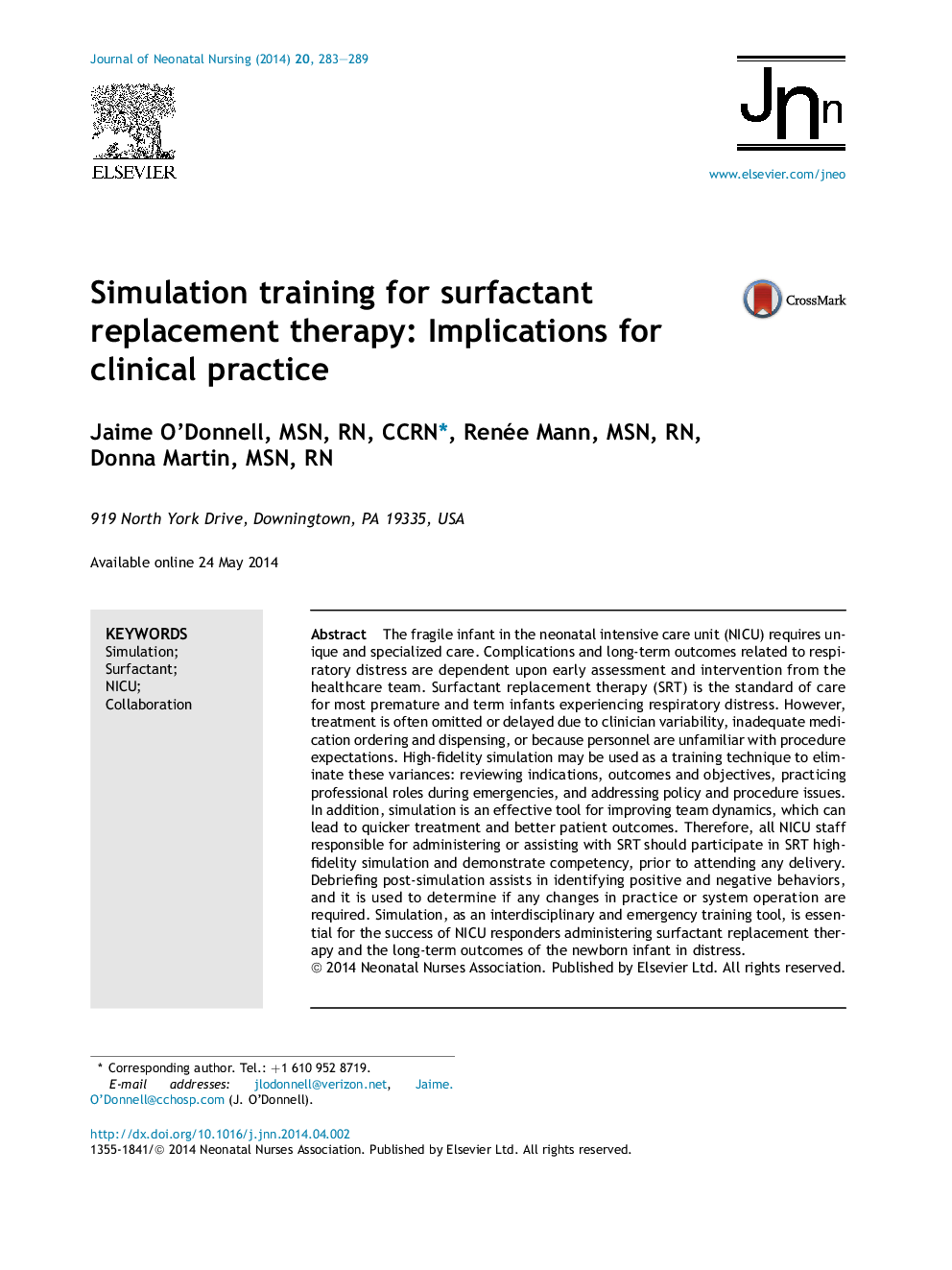 Simulation training for surfactant replacement therapy: Implications for clinical practice