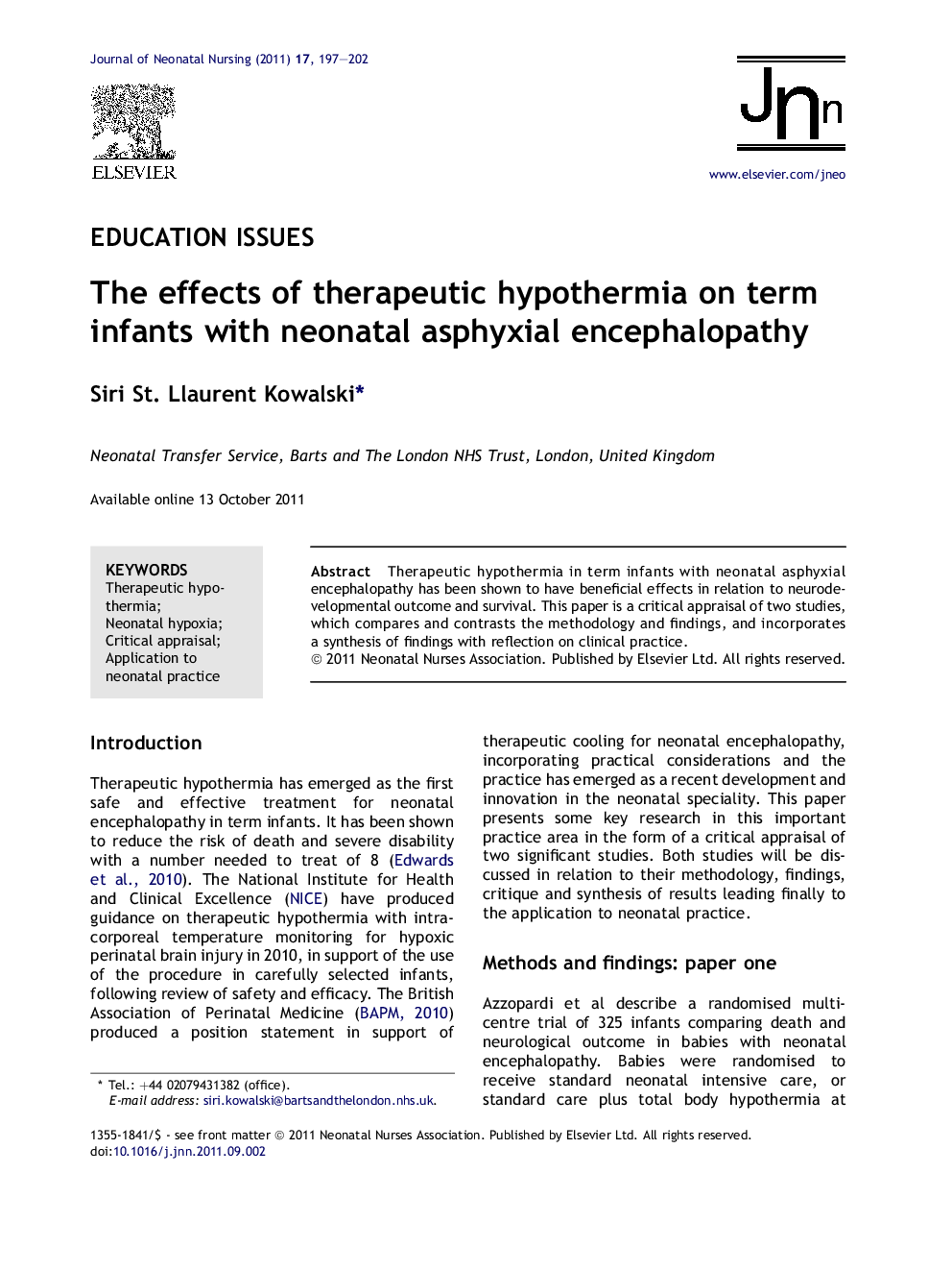 The effects of therapeutic hypothermia on term infants with neonatal asphyxial encephalopathy