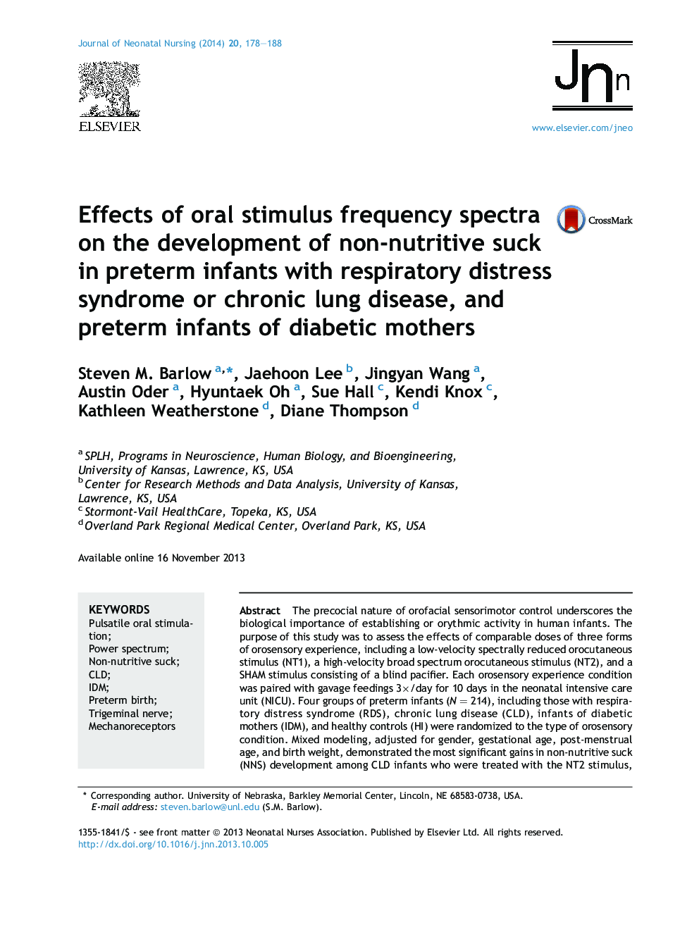 Effects of oral stimulus frequency spectra on the development of non-nutritive suck in preterm infants with respiratory distress syndrome or chronic lung disease, and preterm infants of diabetic mothers