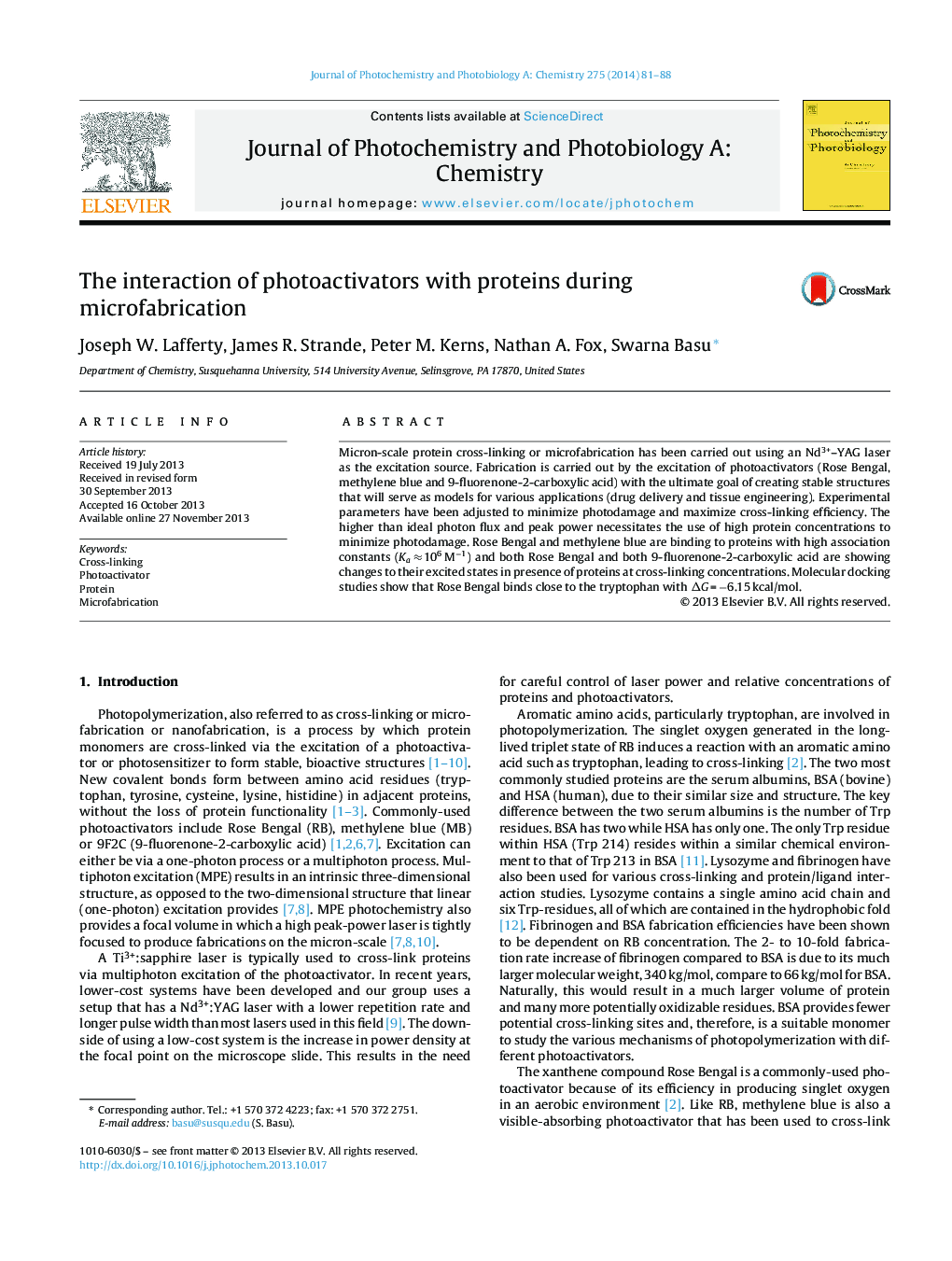 The interaction of photoactivators with proteins during microfabrication