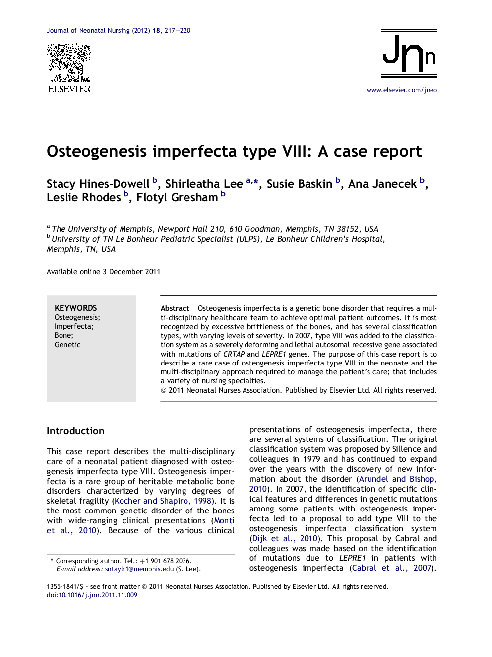 Osteogenesis imperfecta type VIII: A case report