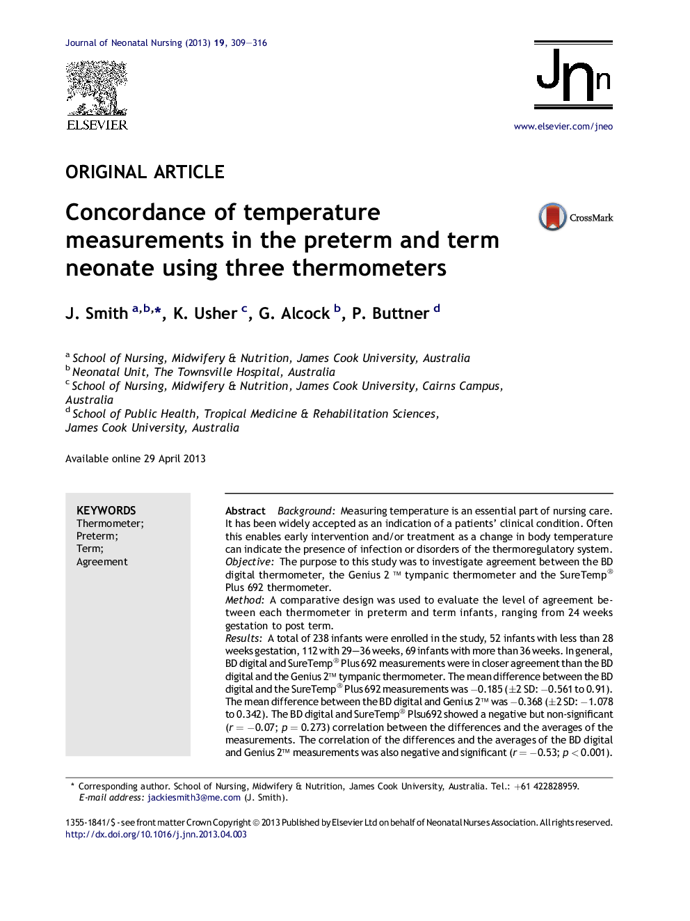 Concordance of temperature measurements in the preterm and term neonate using three thermometers