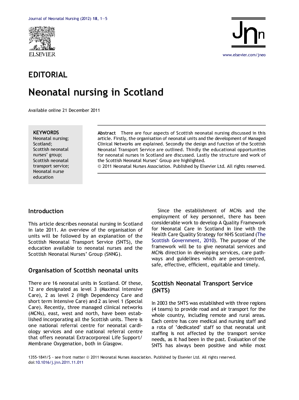 Neonatal nursing in Scotland