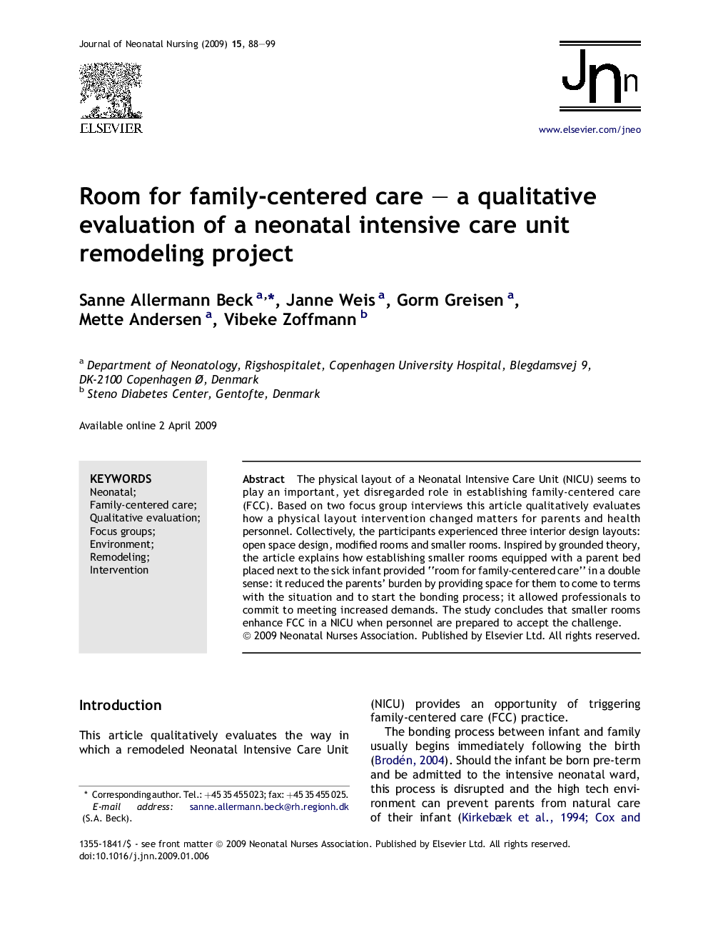 Room for family-centered care – a qualitative evaluation of a neonatal intensive care unit remodeling project