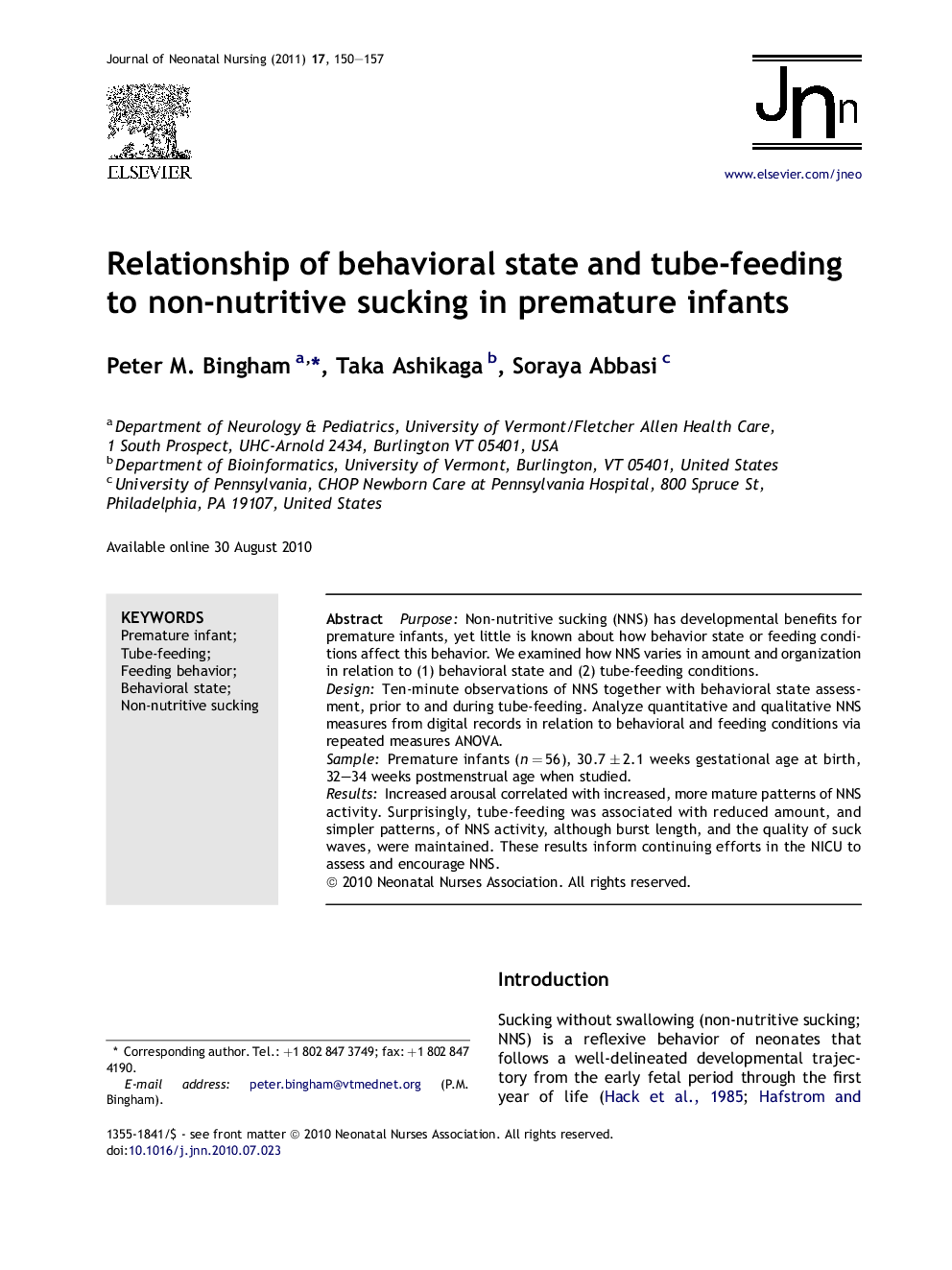 Relationship of behavioral state and tube-feeding to non-nutritive sucking in premature infants
