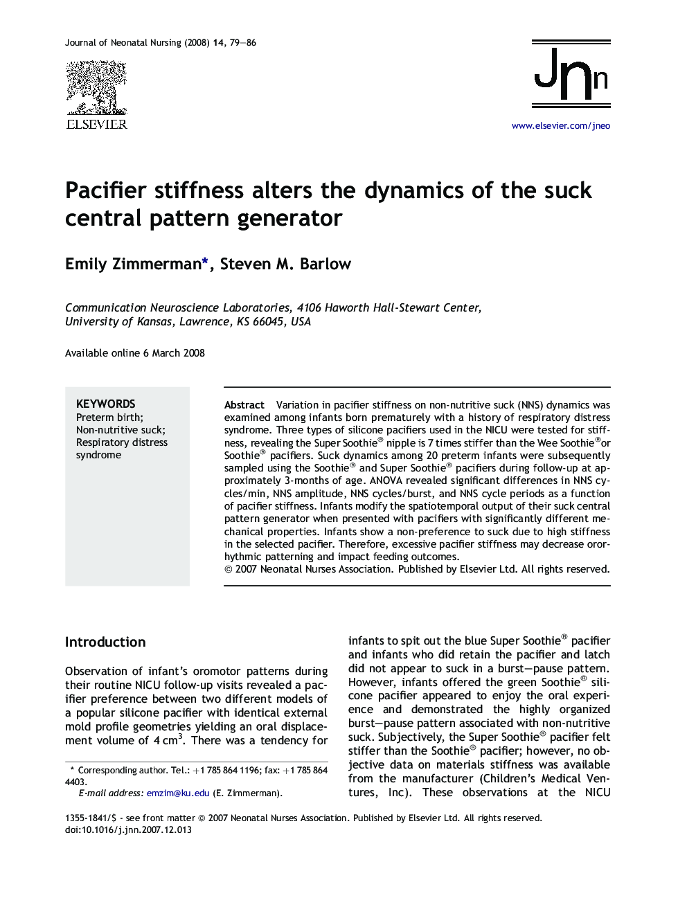 Pacifier stiffness alters the dynamics of the suck central pattern generator