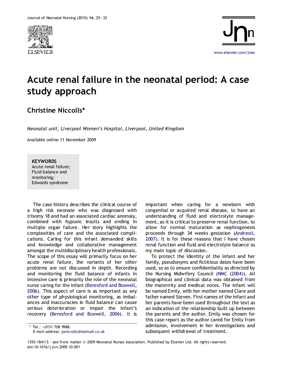 Acute renal failure in the neonatal period: A case study approach