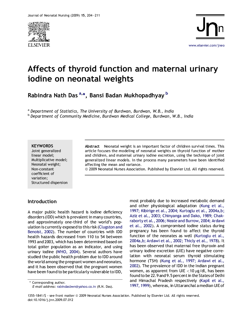 Affects of thyroid function and maternal urinary iodine on neonatal weights