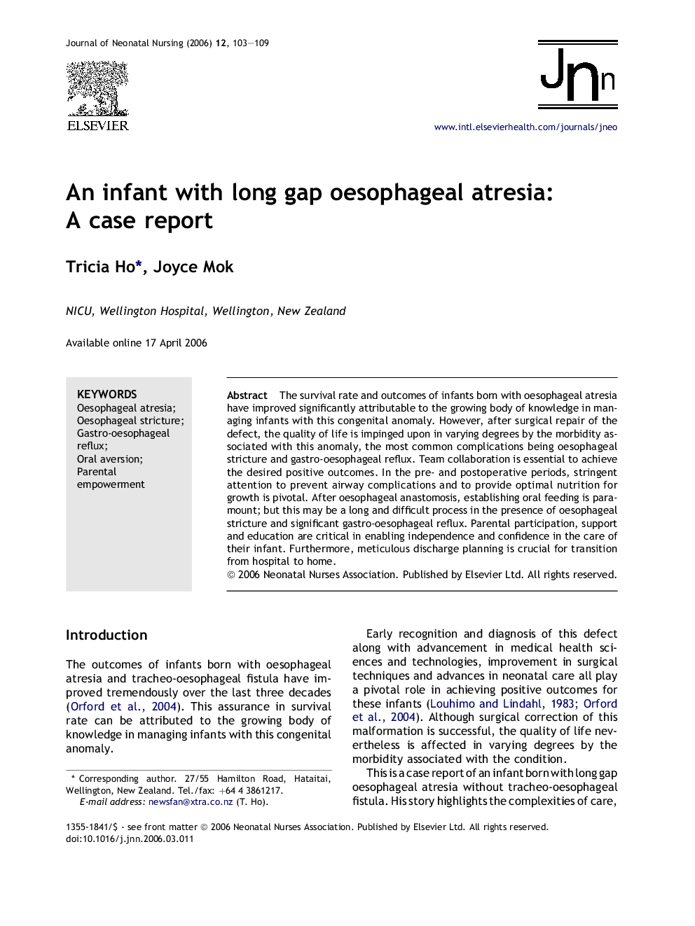 An infant with long gap oesophageal atresia: A case report