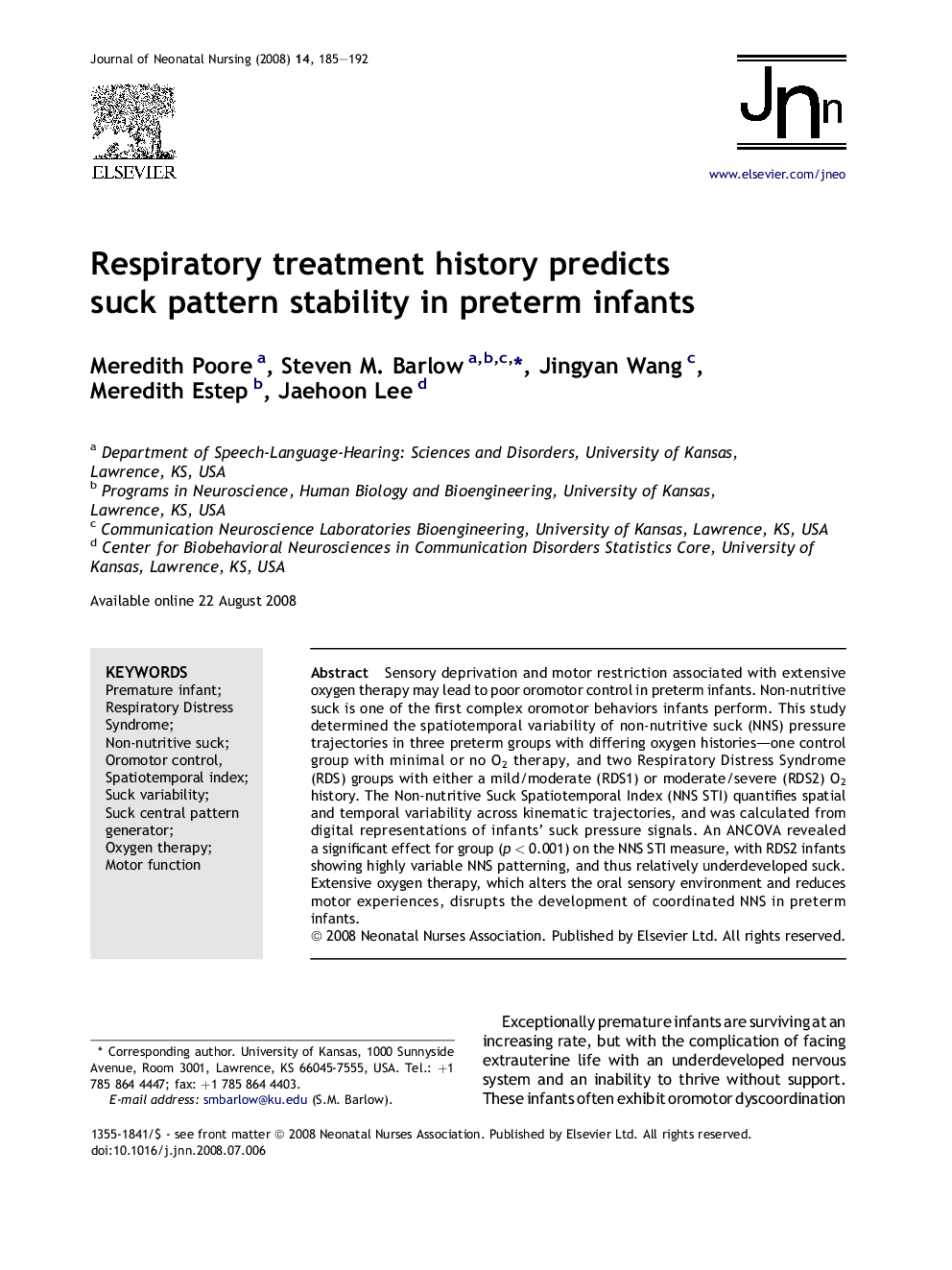 Respiratory treatment history predicts suck pattern stability in preterm infants