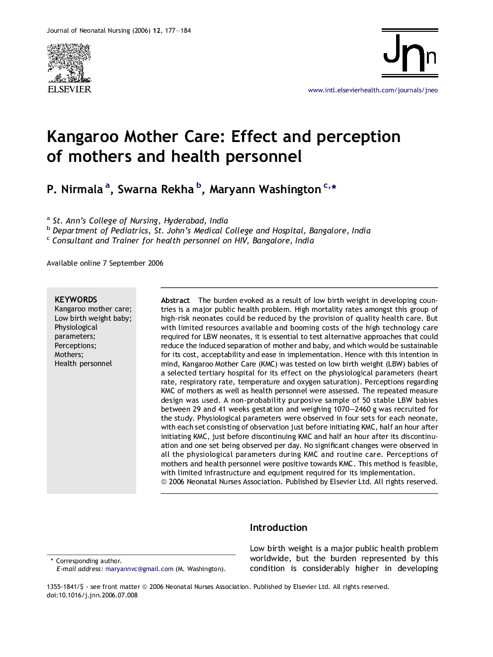 Kangaroo Mother Care: Effect and perception of mothers and health personnel