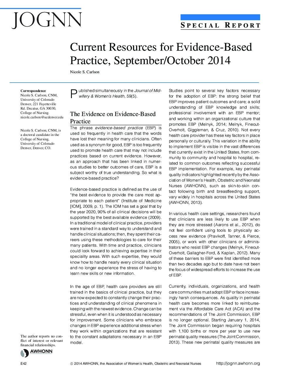 Current Resources for Evidence-Based Practice, September/October 2014