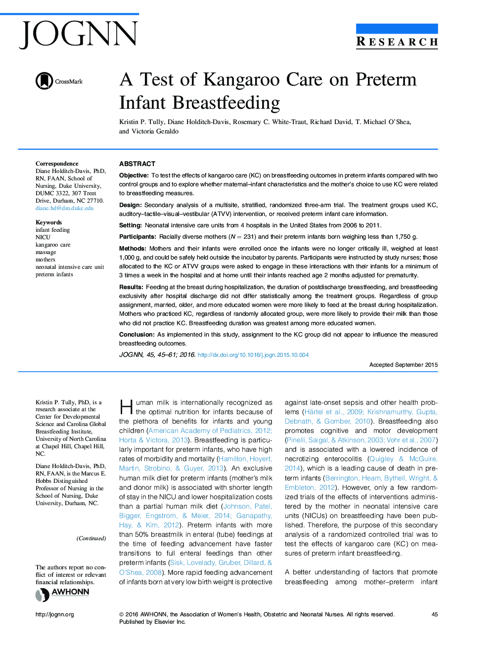 A Test of Kangaroo Care on Preterm Infant Breastfeeding 