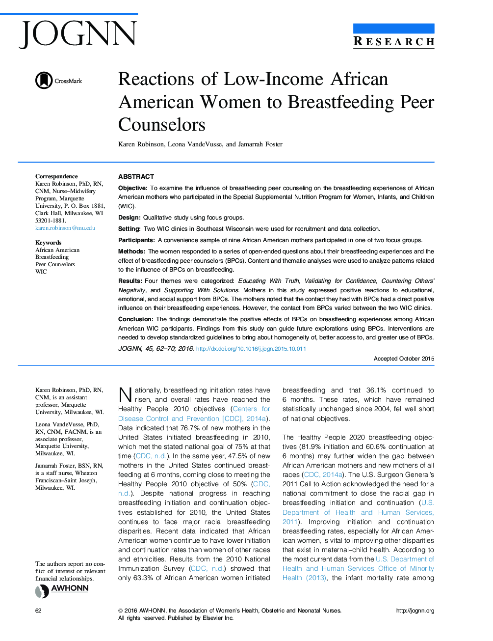 Reactions of Low-Income African American Women to Breastfeeding Peer Counselors