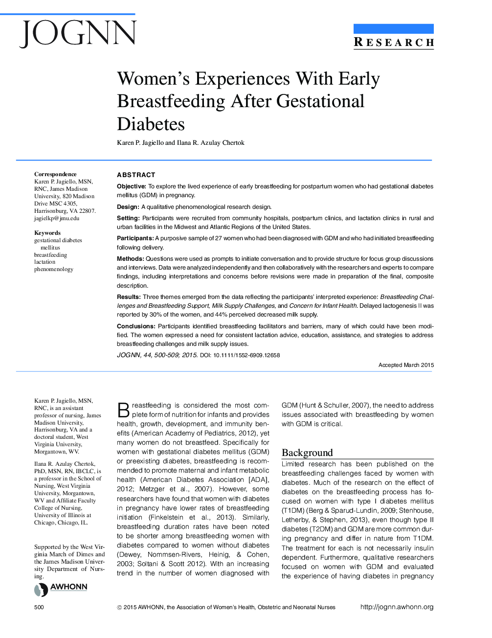 Women's Experiences With Early Breastfeeding After Gestational Diabetes