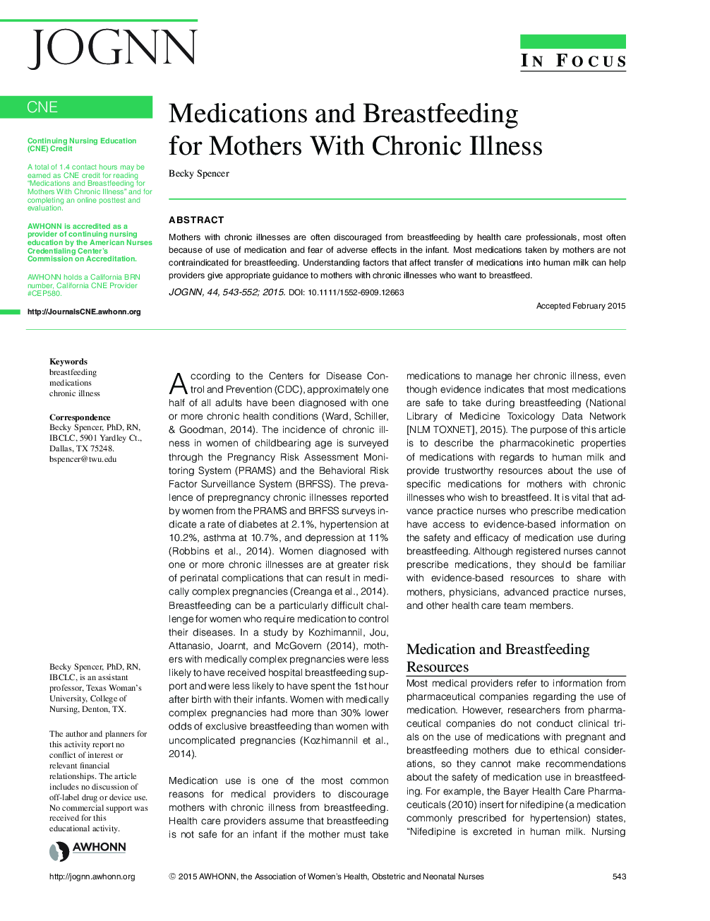 Medications and Breastfeeding for Mothers With Chronic Illness