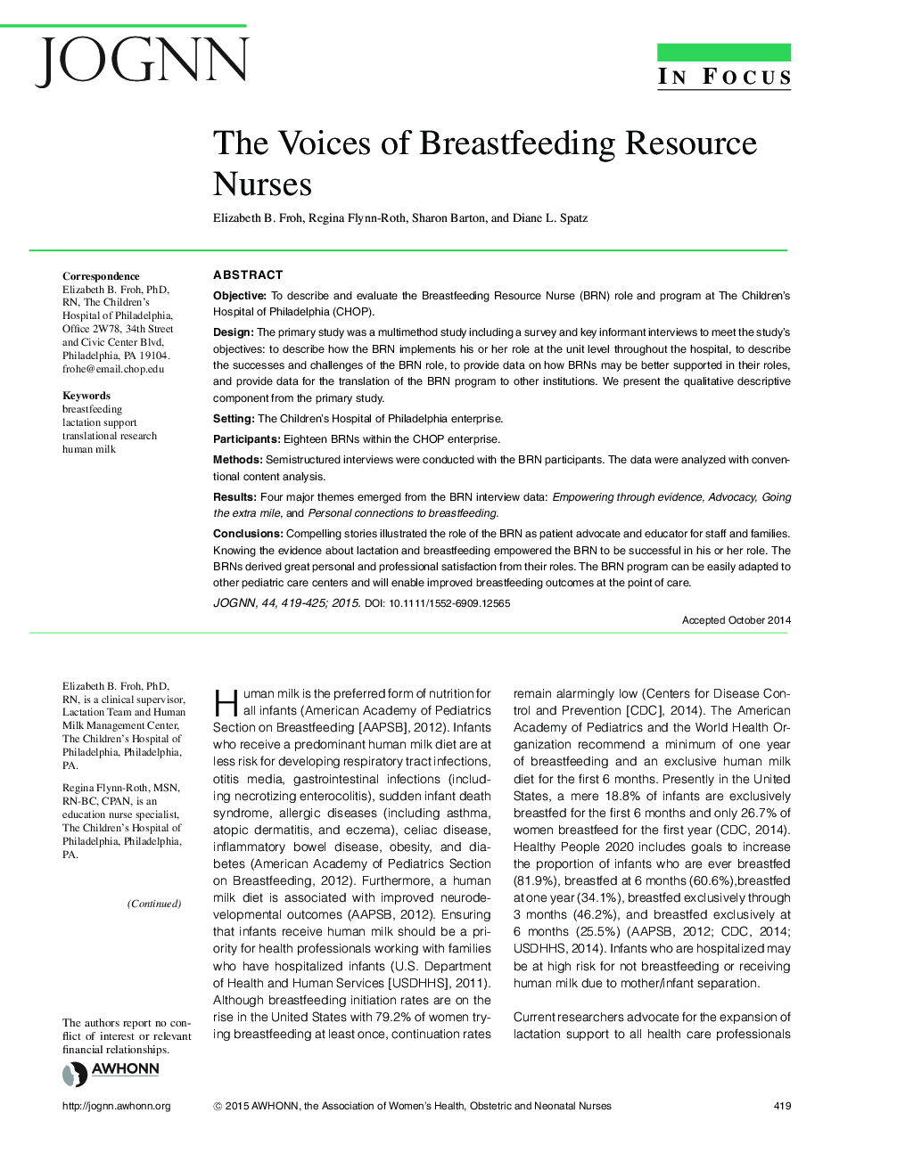 The Voices of Breastfeeding Resource Nurses