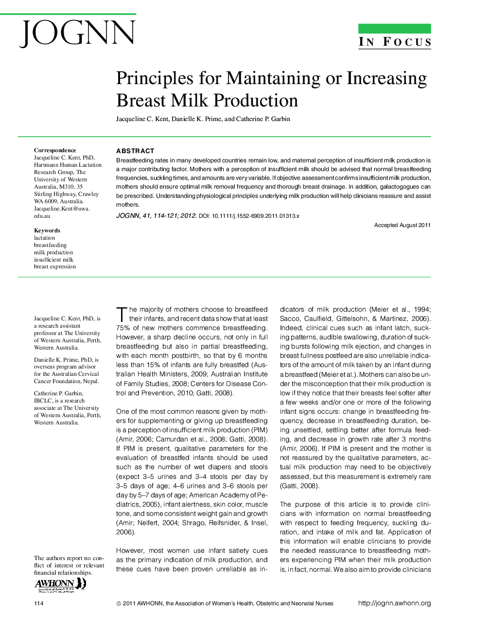 Principles for Maintaining or Increasing Breast Milk Production