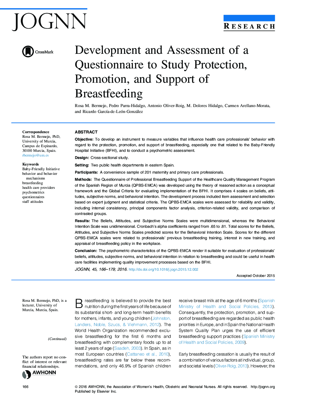 Development and Assessment of a Questionnaire to Study Protection, Promotion, and Support of Breastfeeding