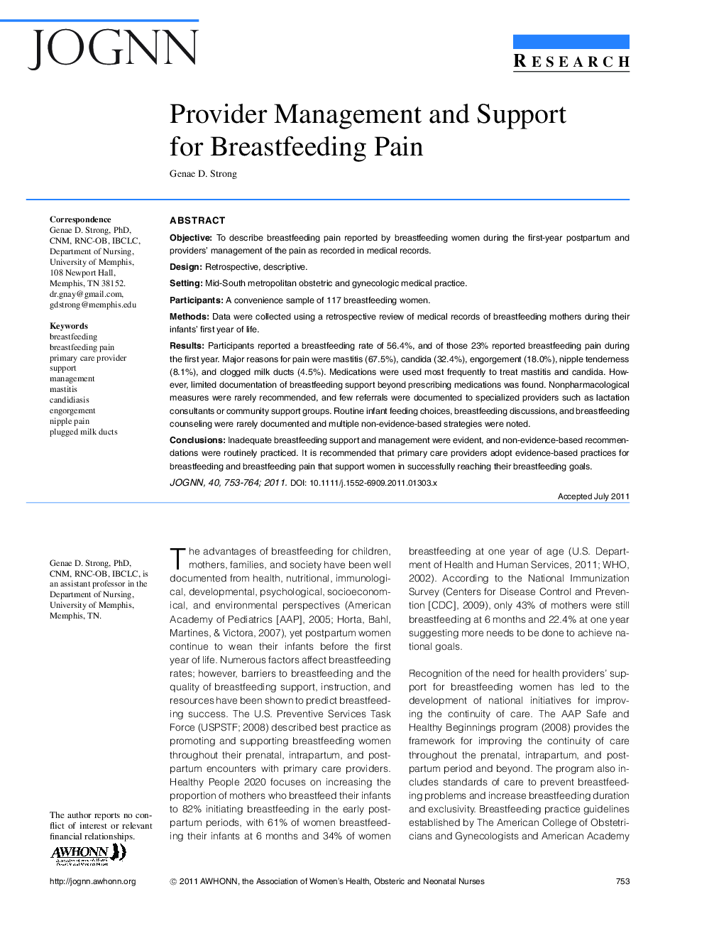 Provider Management and Support for Breastfeeding Pain