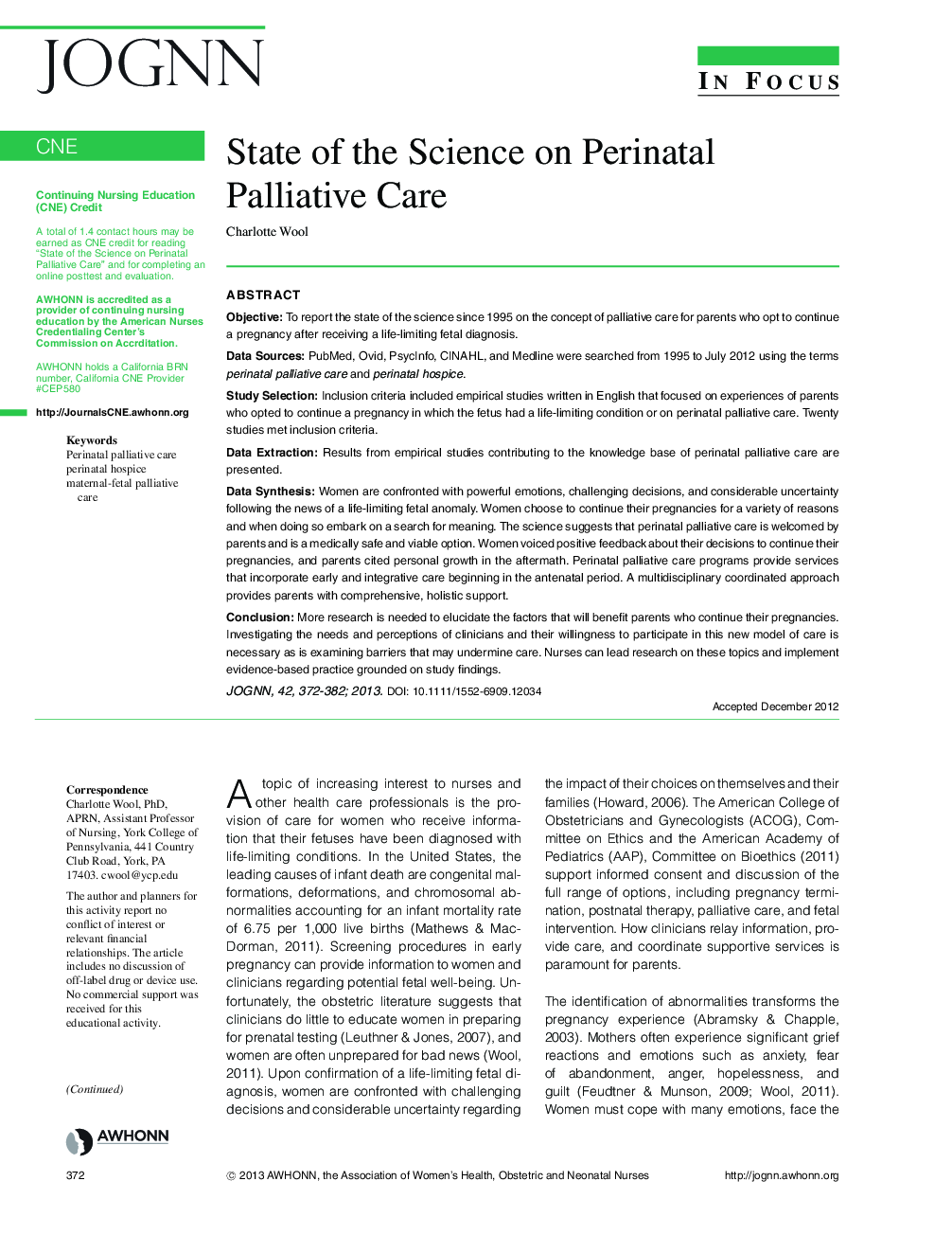 State of the Science on Perinatal Palliative Care