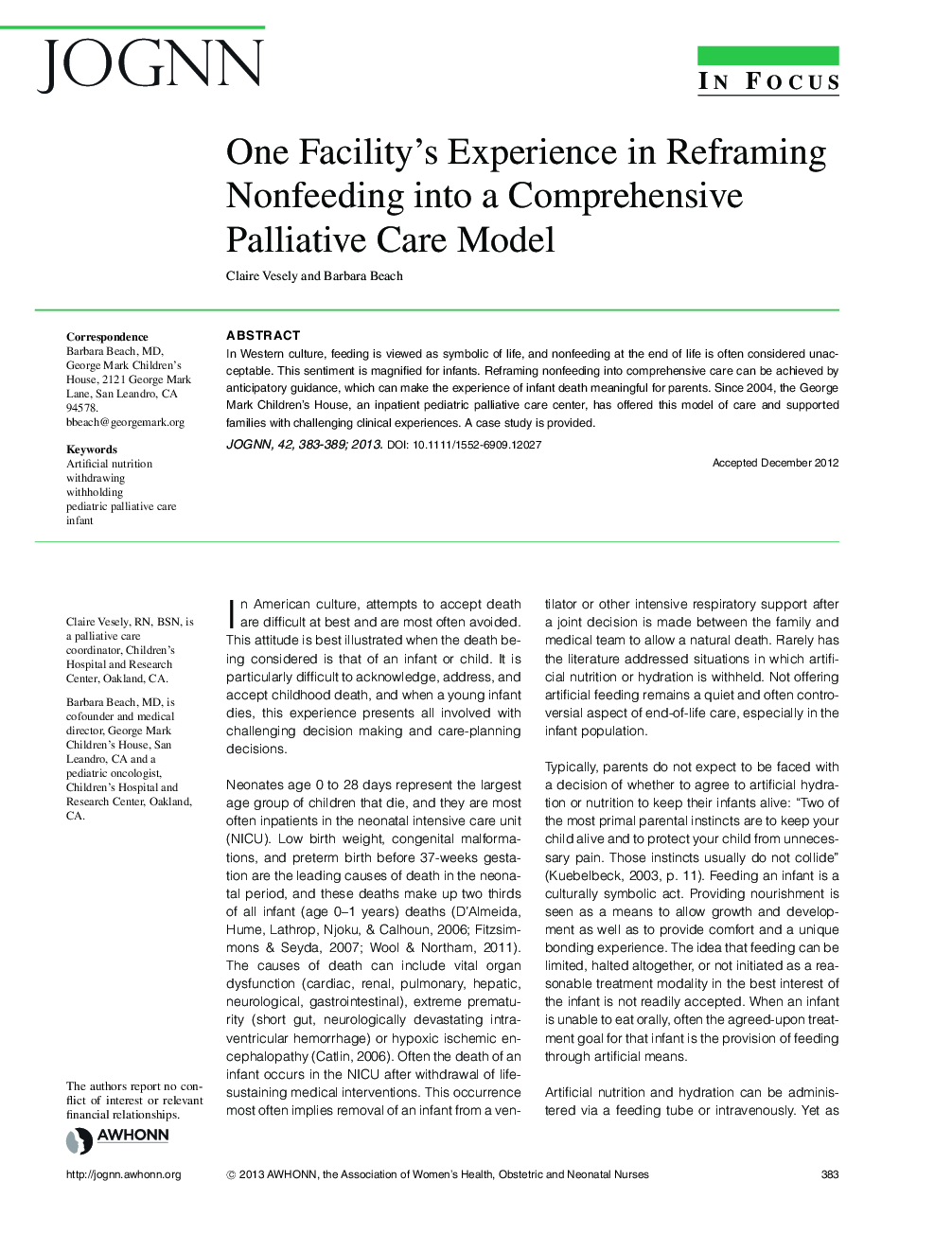 One Facility's Experience in Reframing Nonfeeding into a Comprehensive Palliative Care Model