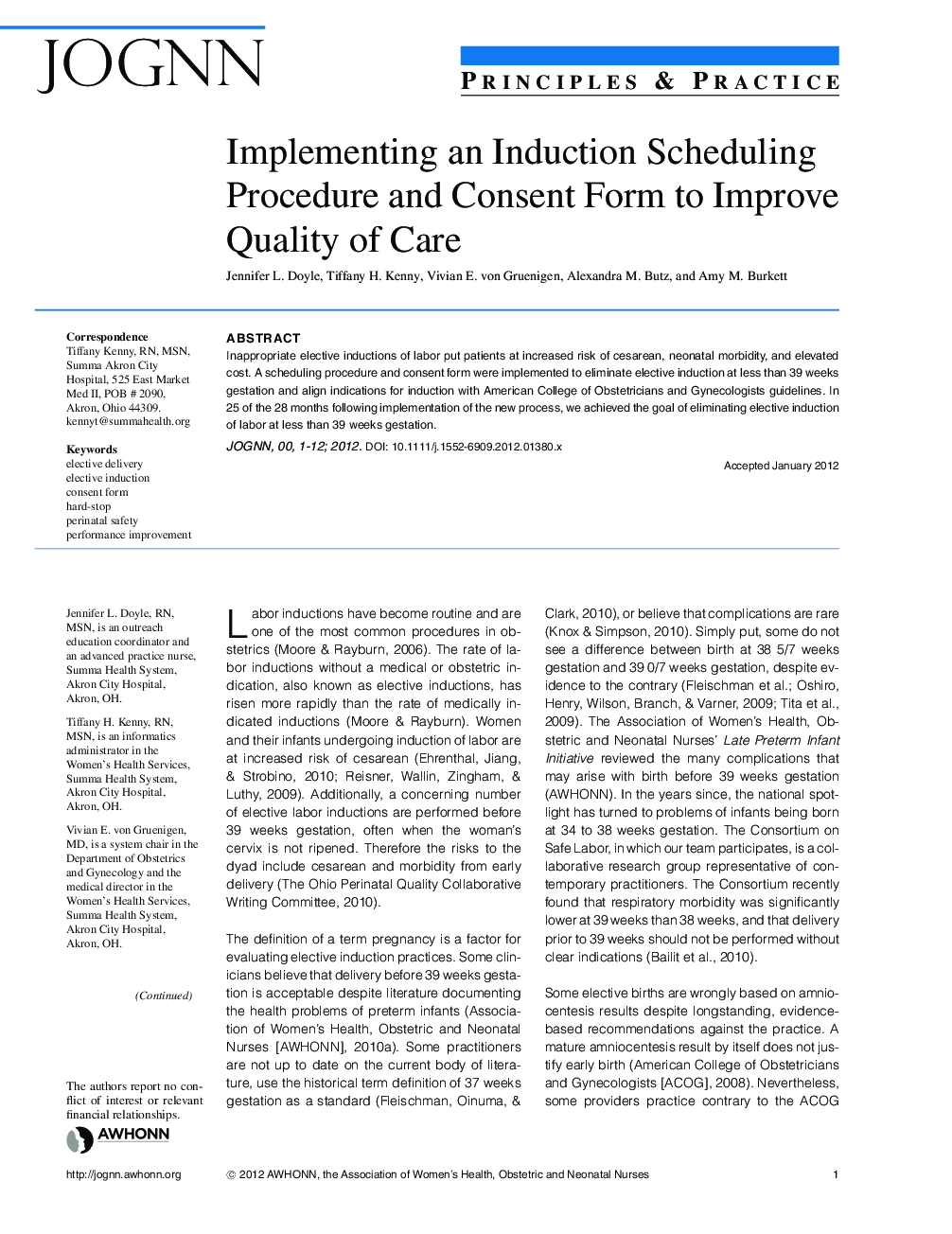 Implementing an Induction Scheduling Procedure and Consent Form to Improve Quality of Care