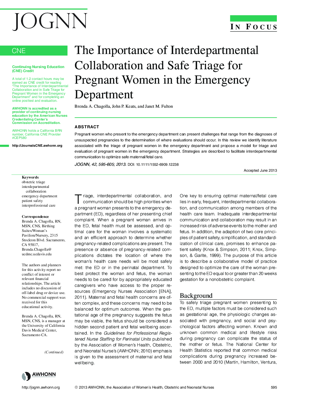 The Importance of Interdepartmental Collaboration and Safe Triage for Pregnant Women in the Emergency Department