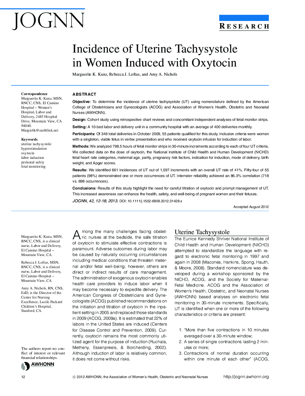 Incidence of Uterine Tachysystole in Women Induced with Oxytocin