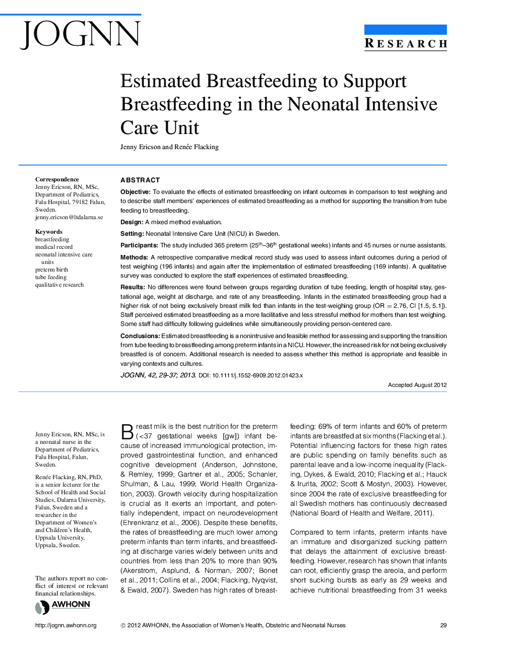 Estimated Breastfeeding to Support Breastfeeding in the Neonatal Intensive Care Unit