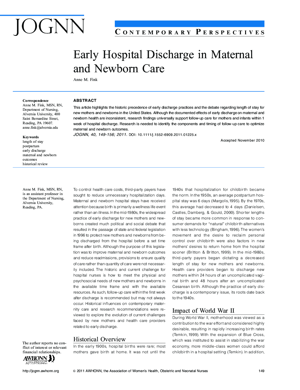 Early Hospital Discharge in Maternal and Newborn Care