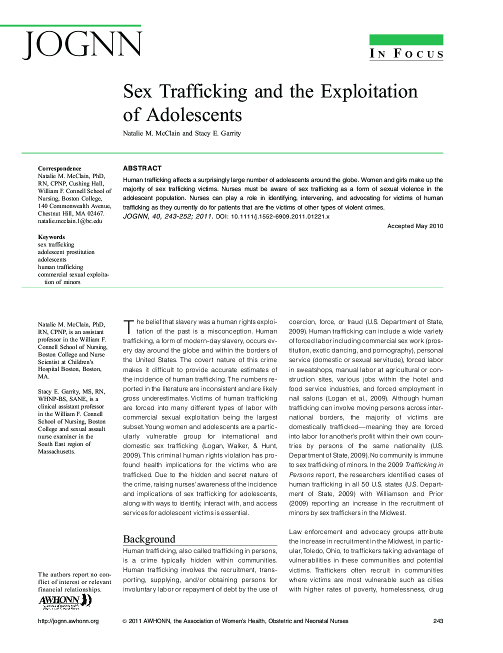 Sex Trafficking and the Exploitation of Adolescents