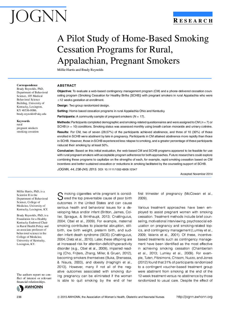 یک مطالعه آزمایشی برنامه های ترک سیگار برای مبتلایان به سیگار کشیدن روستایی، آپالاشی و باردار 