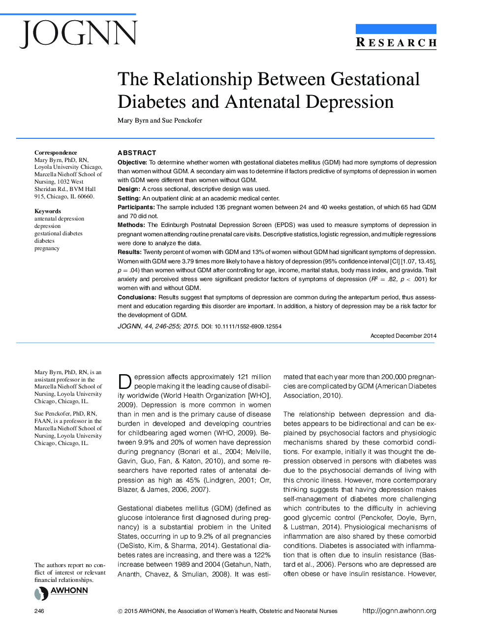 The Relationship Between Gestational Diabetes and Antenatal Depression