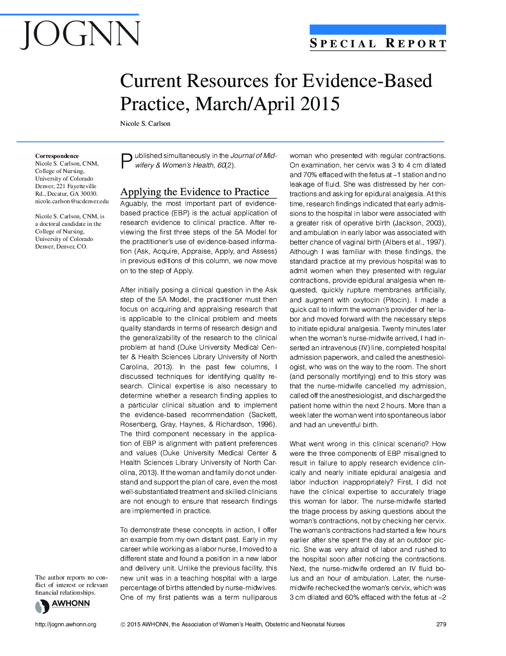 Current Resources for EvidenceâBased Practice, March/April 2015