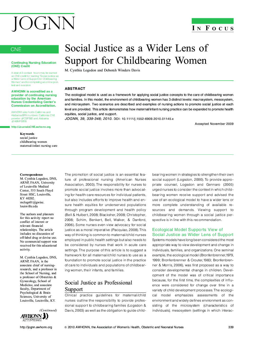 Social Justice as a Wider Lens of Support for Childbearing Women