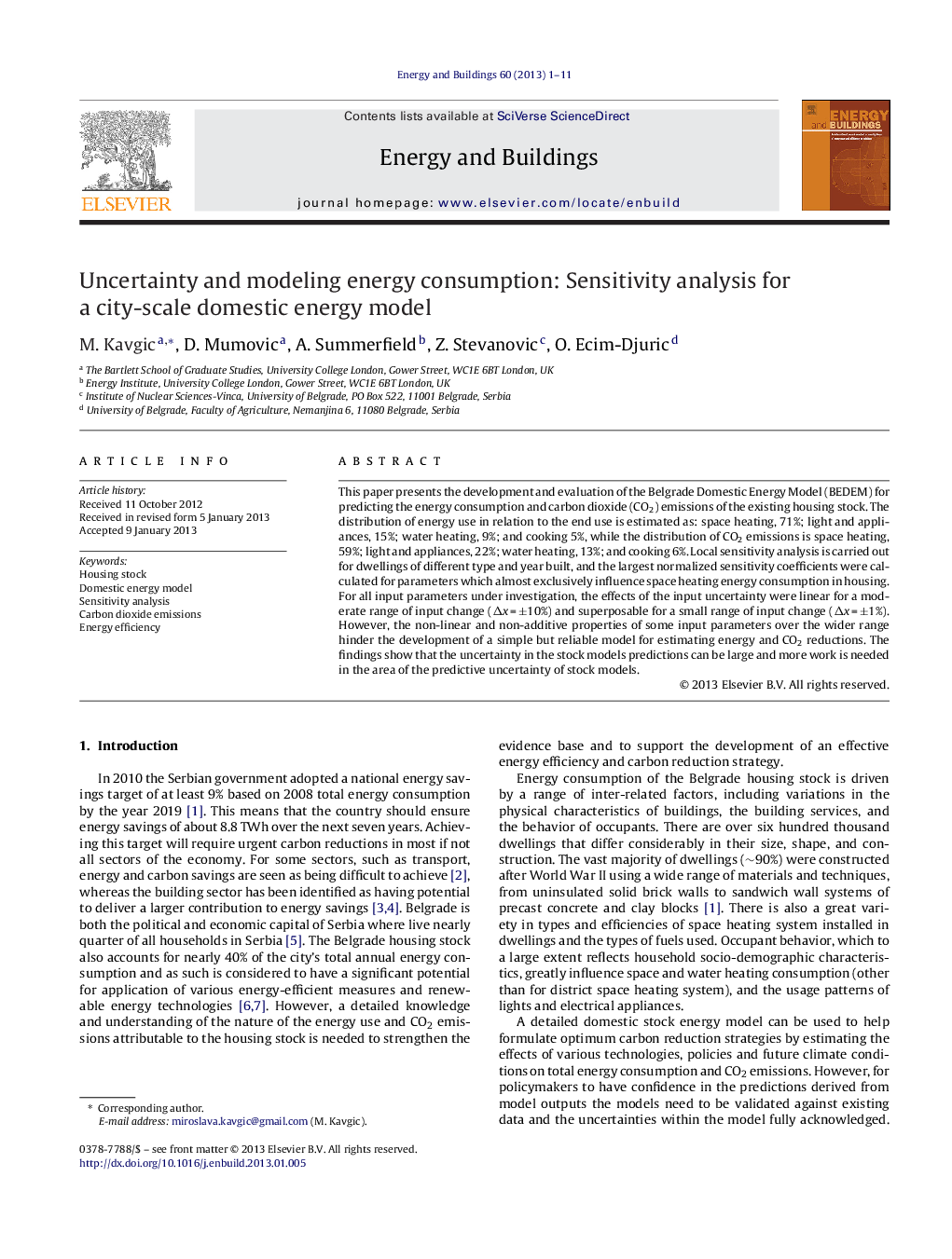 Uncertainty and modeling energy consumption: Sensitivity analysis for a city-scale domestic energy model